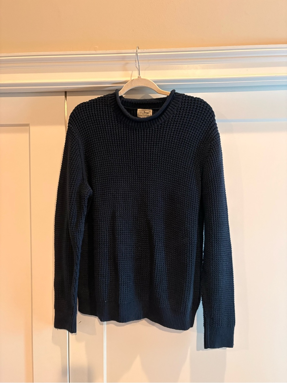 L.L. Bean Men's Navy Knit Crewneck Rollneck Sweater